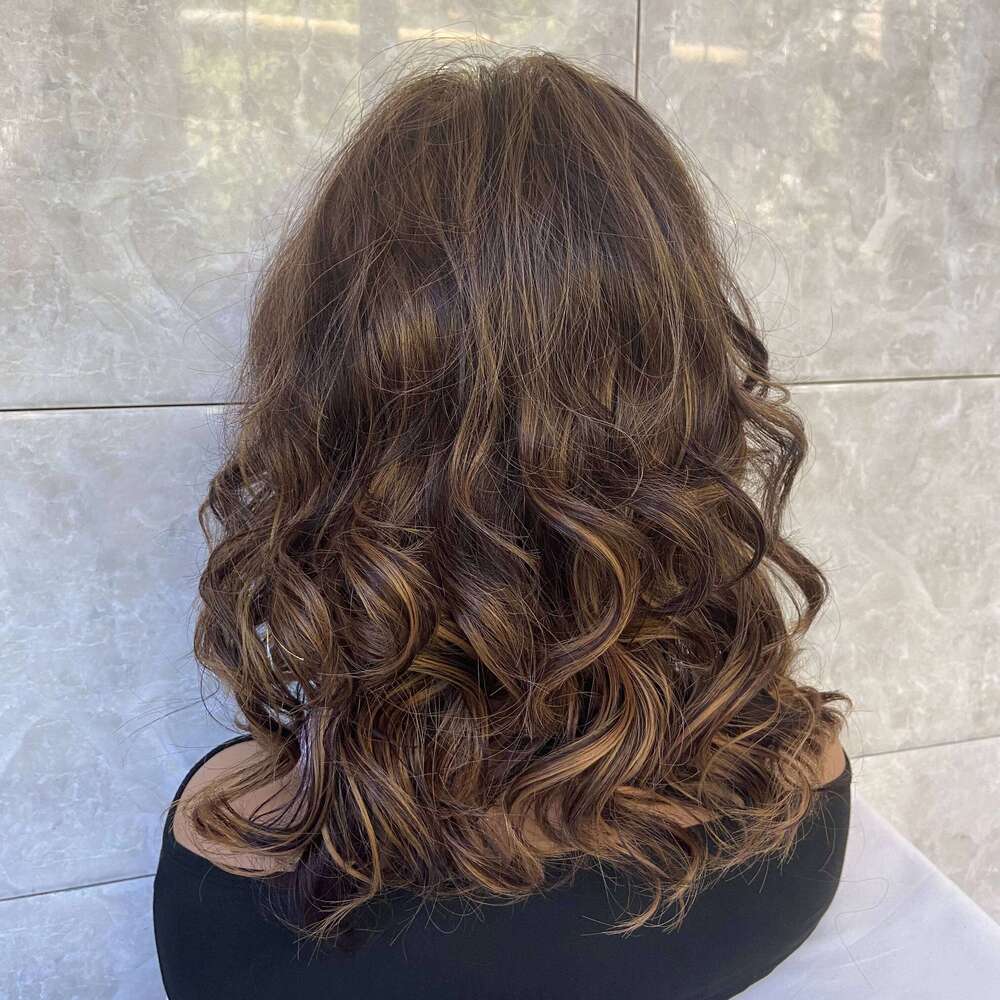 Fashiomag Wavy Brown Mix Synthetic Hair Wigs With Bangs Women Natural Daily Use Wig