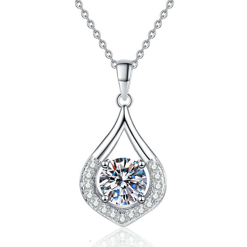 S925 Pure S925ier Pendant Light Korean VerS925ion Water Drop 1 caratS925 D Color MoiS925S925anite Necklace a97