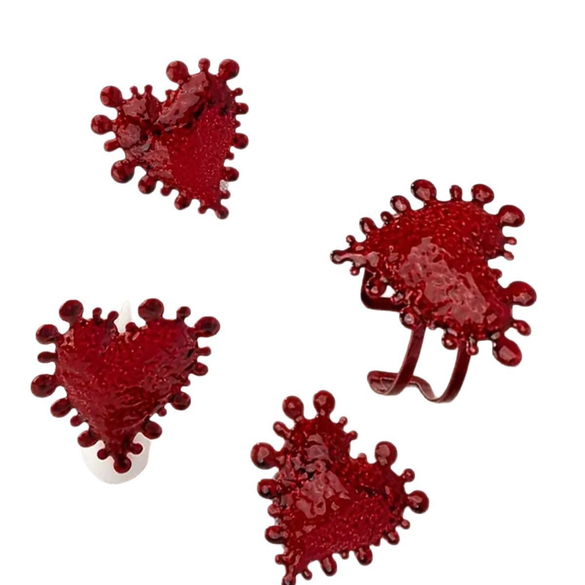 Niche Design Red Heart Earrings Ring Bracelet Light Exquisite Jewelry Set
