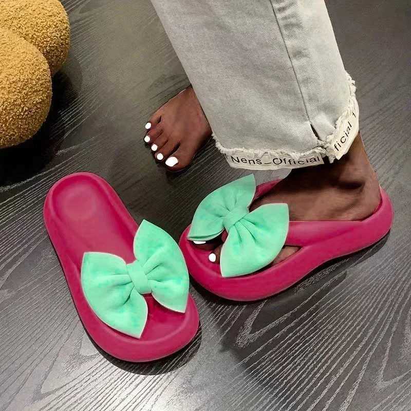 2023 Womens Bow Pillow Flip Flops Kawaii Open Toe Super Soft Non Slip Slides Shoes Indoor Outdoor Slippers W250704