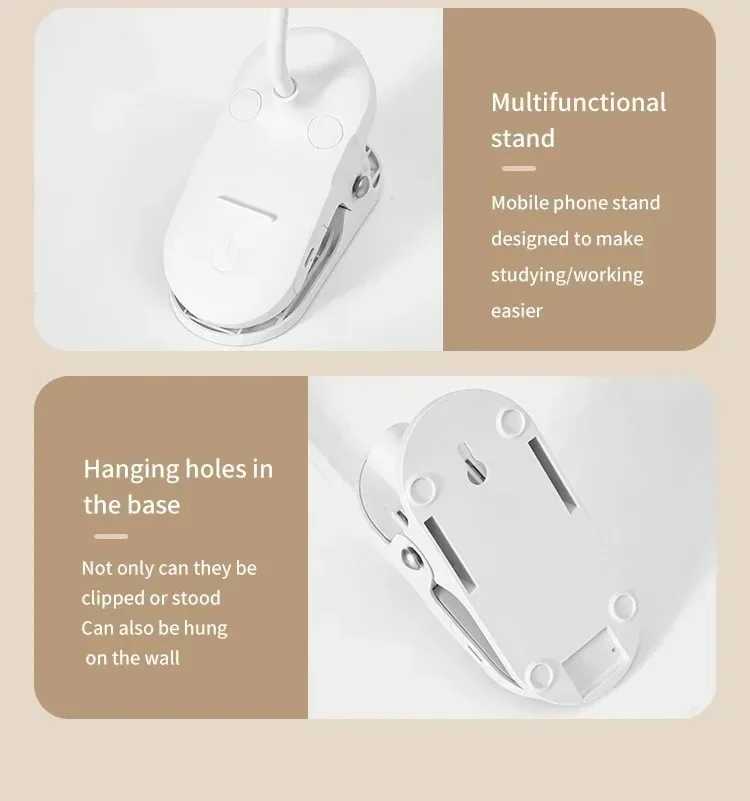 Portable USB Table Lamp Rechargeable Desk Lamp with Clip Bed Reading Night Light LED Touch with Modes Dimming Eye Protection Light XJ250703