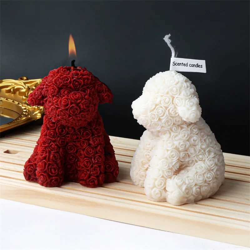 3D Cute Rose Bear Aromatherapy Candle Flowers Animal Bear Dog Rabbit Childrens Gift Decor Mold for Wedding Valentines Day Decoration W250704
