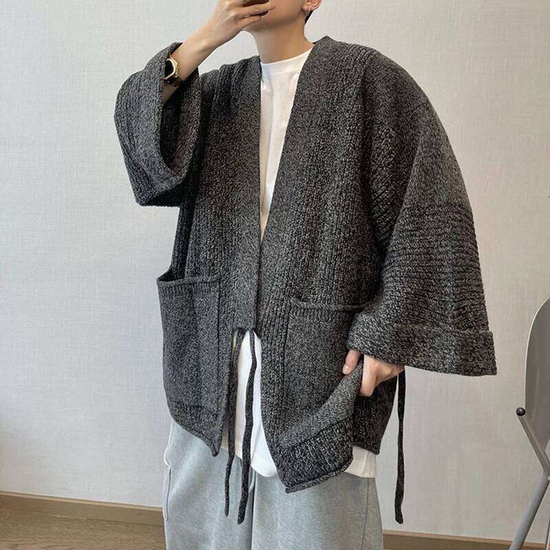 Japanese Streetwear Oversize Cardigan For Men Clothing Haruku Casual Drop Shoulder Knitted Sweater Hip Hop Loose Coat Male 250703