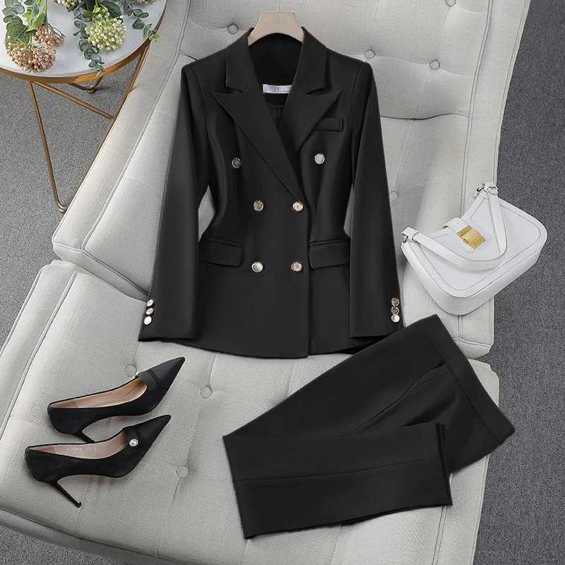 ZJYT Elegant Womens Double Breasted Blazer Pants Set Spring Autumn Fashion Office Work Outfit Lady Matching Set Trousers Jacket X250704