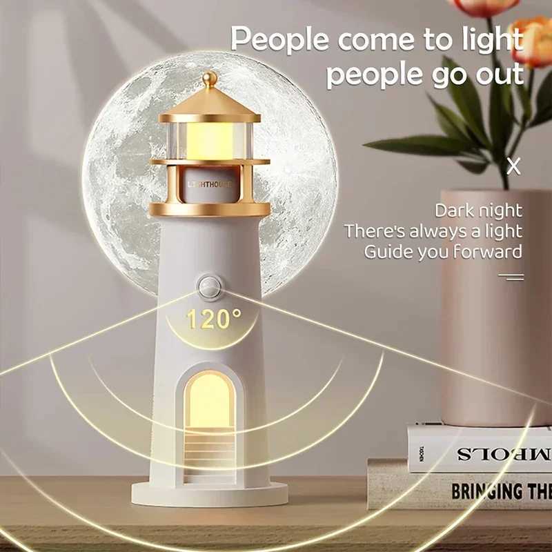Moon Projection Lighthouse Night Lights Motion Sensor Dimmable Timing Ambient Lamp Decor Bluetooth Music Christmas Birthday Gift XJ250703