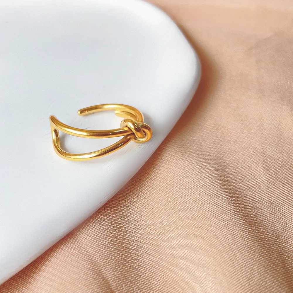 High End PVD Gold Color Knot Ring Stainless Steel Opening Ring for Women Y250704
