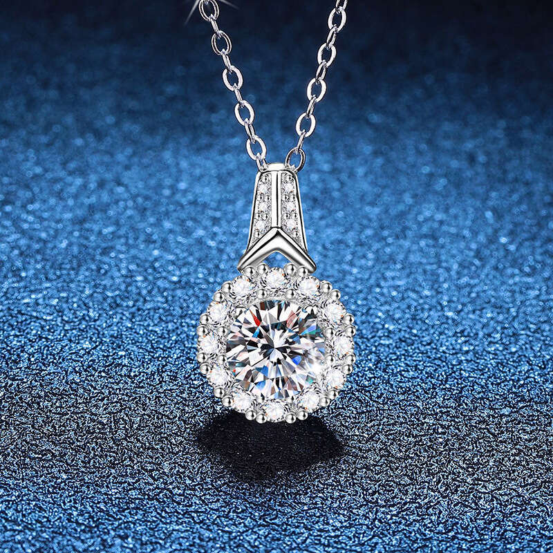 Jewelry MoiS925S925anite 1 2 3 caratS925 S925ier Pendant Crown Round Bag Necklace f3b