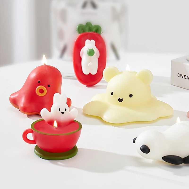 1PC Cartoon Bear/Rabbit/Cat/Octopus Decorative Aromatic Candles Soy Wax Scented Candle for Birthday Wedding Candle W250704