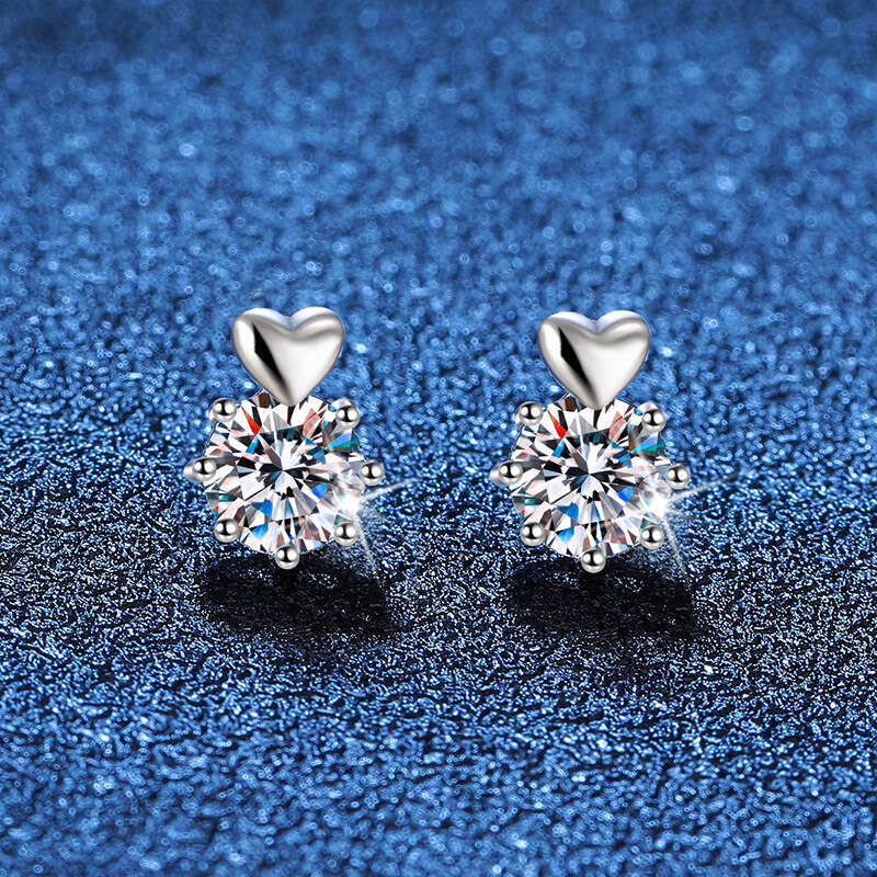 S925 Pure S925ier Women, Light Korean S925tyle Heart S925ix-Prong EarringS925, D Color 1 caratS925 MoiS925S925anite EarringS925 for Women af0