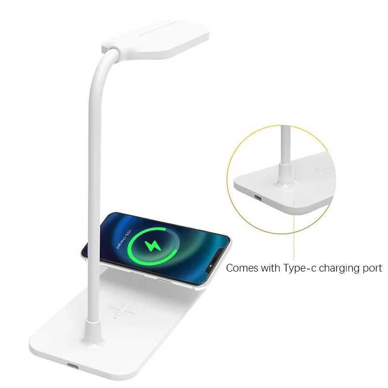 Wireless Charger LED Desk Lamp USB Plug-in Port Bedside Night Light Touch Dimmable Eye-Caring for Desktop Gaming Reading Home XJ250703