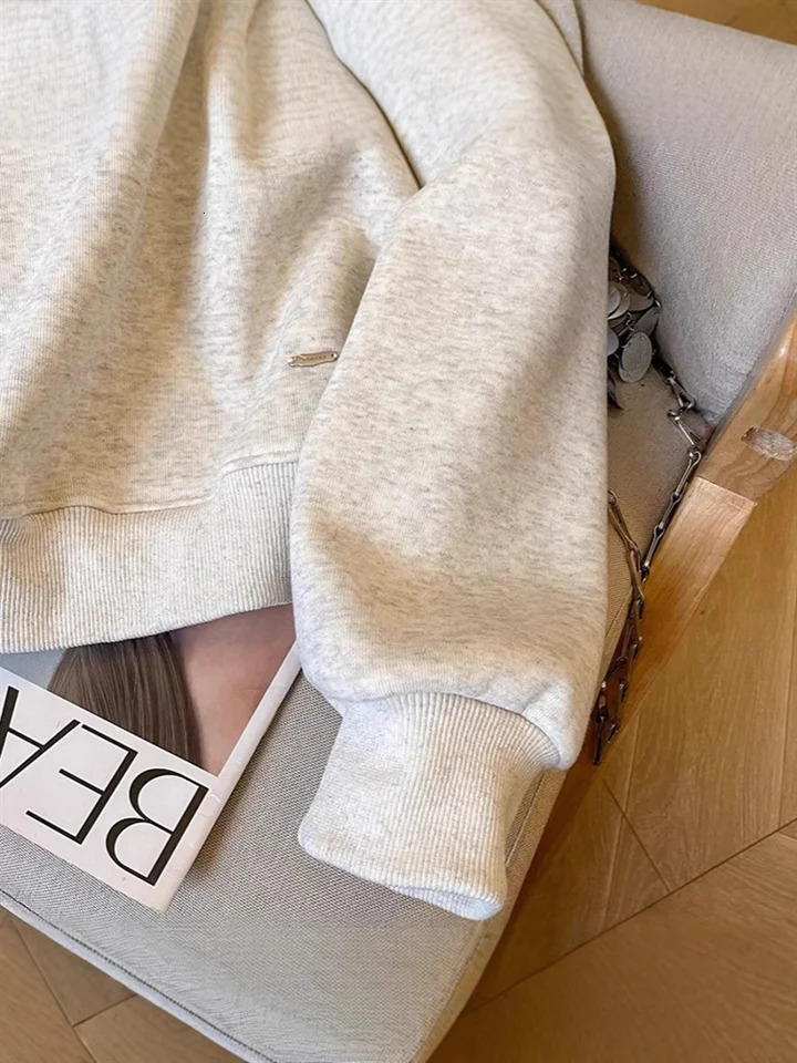 Thickened Pure Cotton Fleece Womens Hoodie Sweatshirt Oversize American High Street Style Autumn Winter Arrival 250704