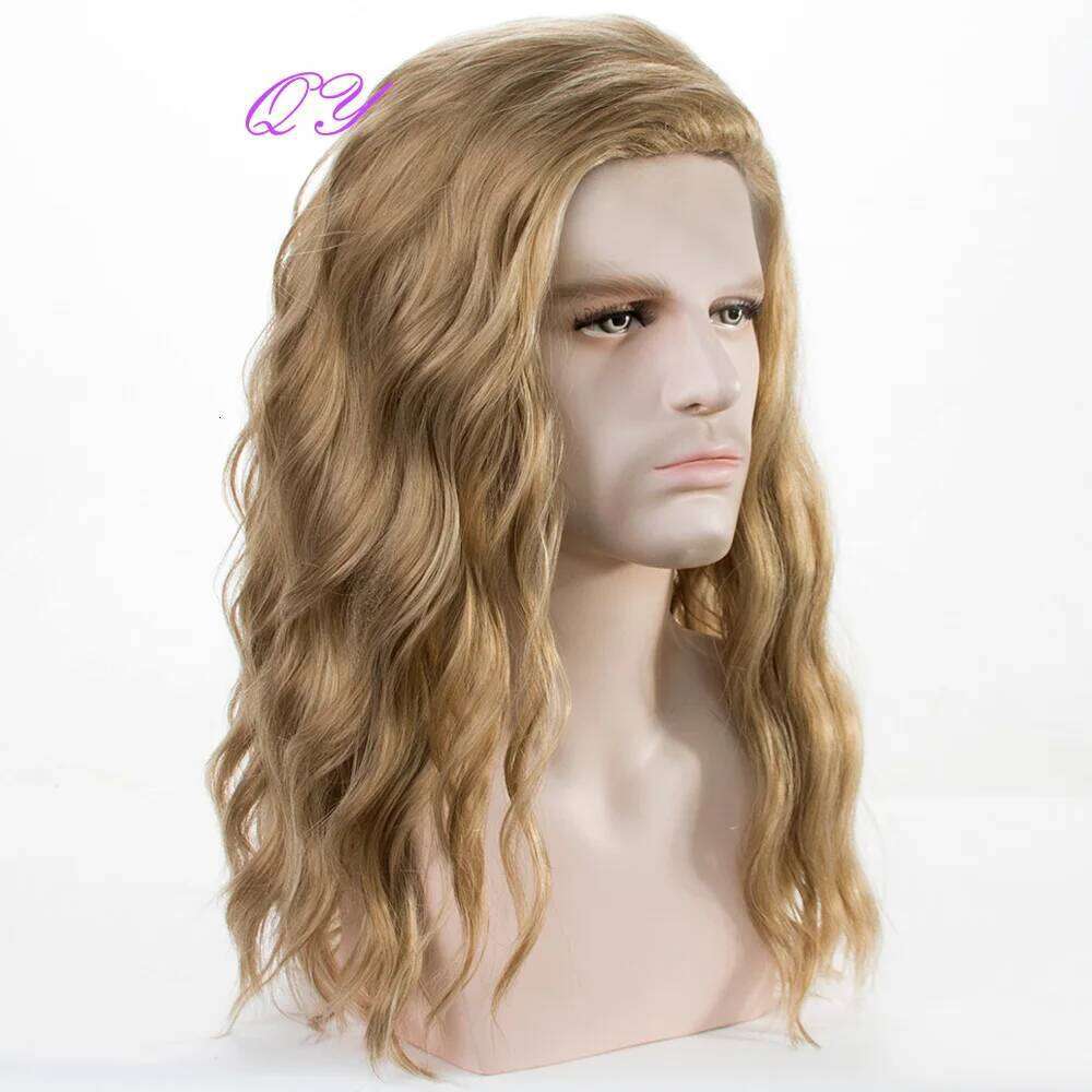 Synthetic Long Blonde water ripple Wigs For Men Curly Natural Adjustable Size Suitable for Daily Wear Man Hair Wig