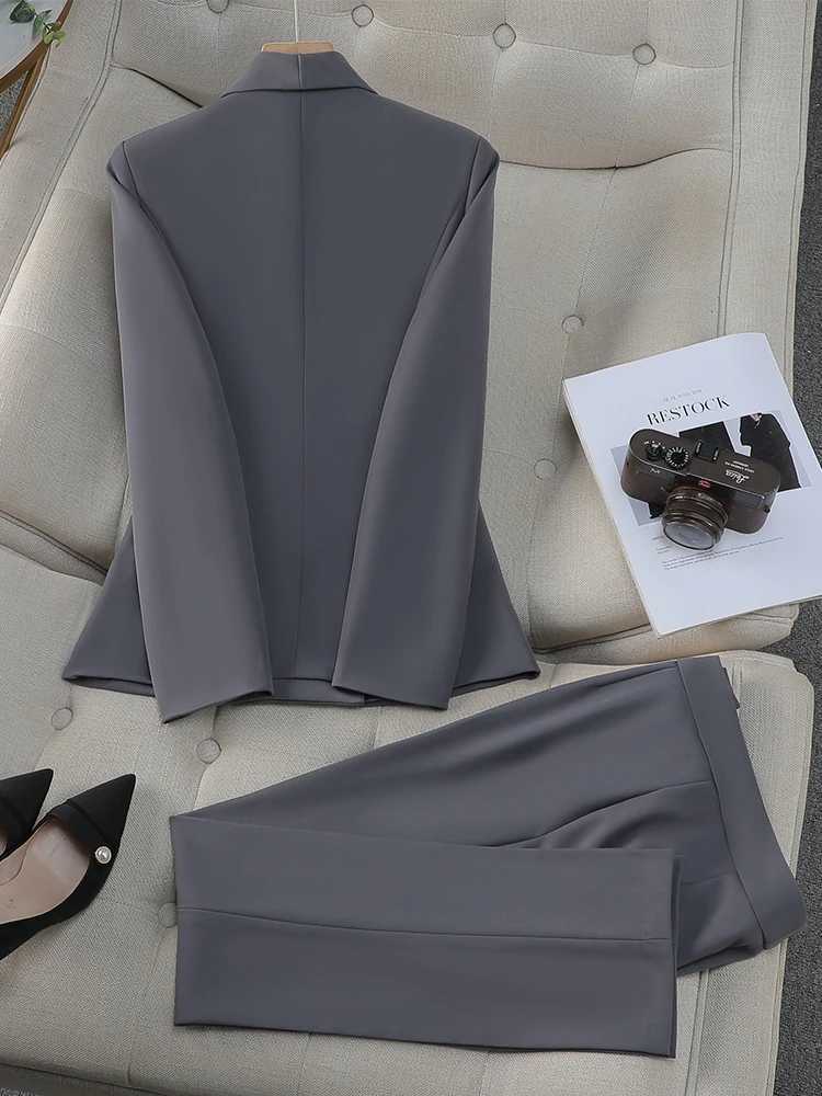 Women Pant Suit Gray Navy Black Office Ladies Female Business Work Wear 2 Piece Set Formal Blazer Jacket And Trouser X250704