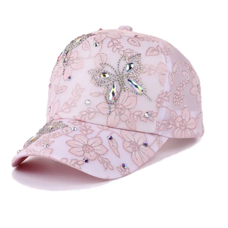 Women Baseball Cap Flower Butterfly Rhinestone Lace Breathable Sunshade Curved Brim Fashion Cap Street Dance Party Casual 250701