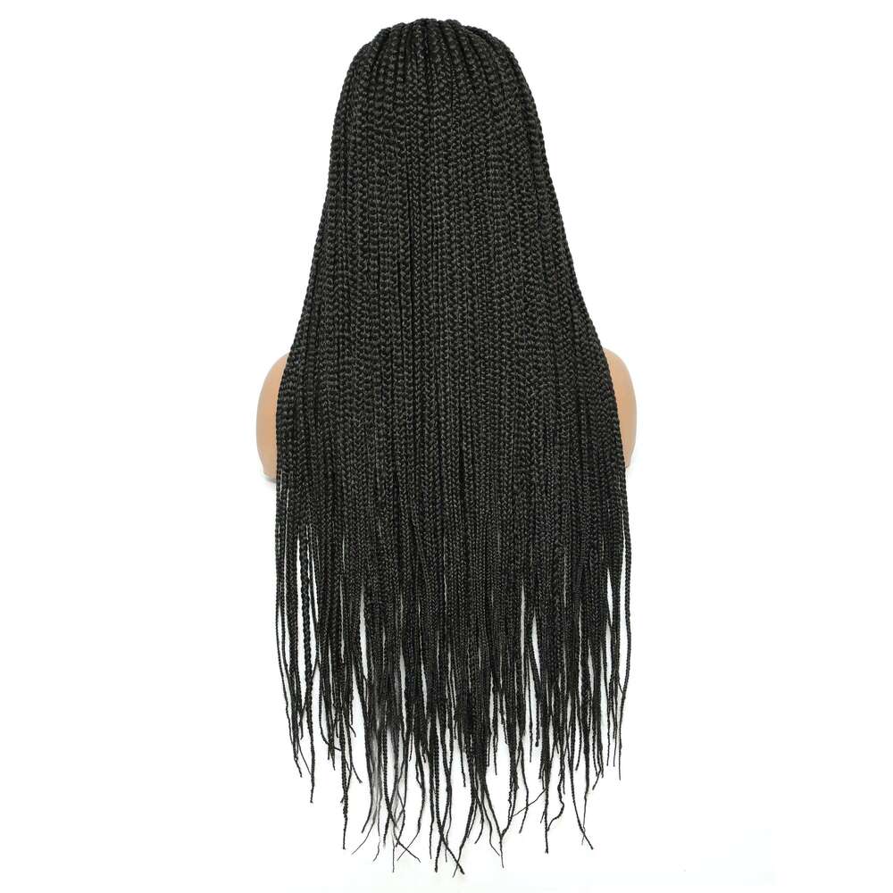 Long Box Braided 4x4 With Baby Hair Twist Braids Lace Closure Wigs For Black Women Synthetic Cosplay Wig 30 Inch