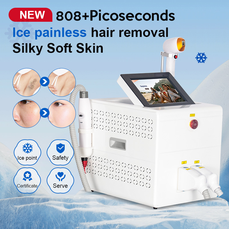 Portable 808 Diode Hair Removal Machine 755NM 808NM 1064NM Painless Hair Removal 2 In 1 Picosecond Laser Tattoo Removal Machine