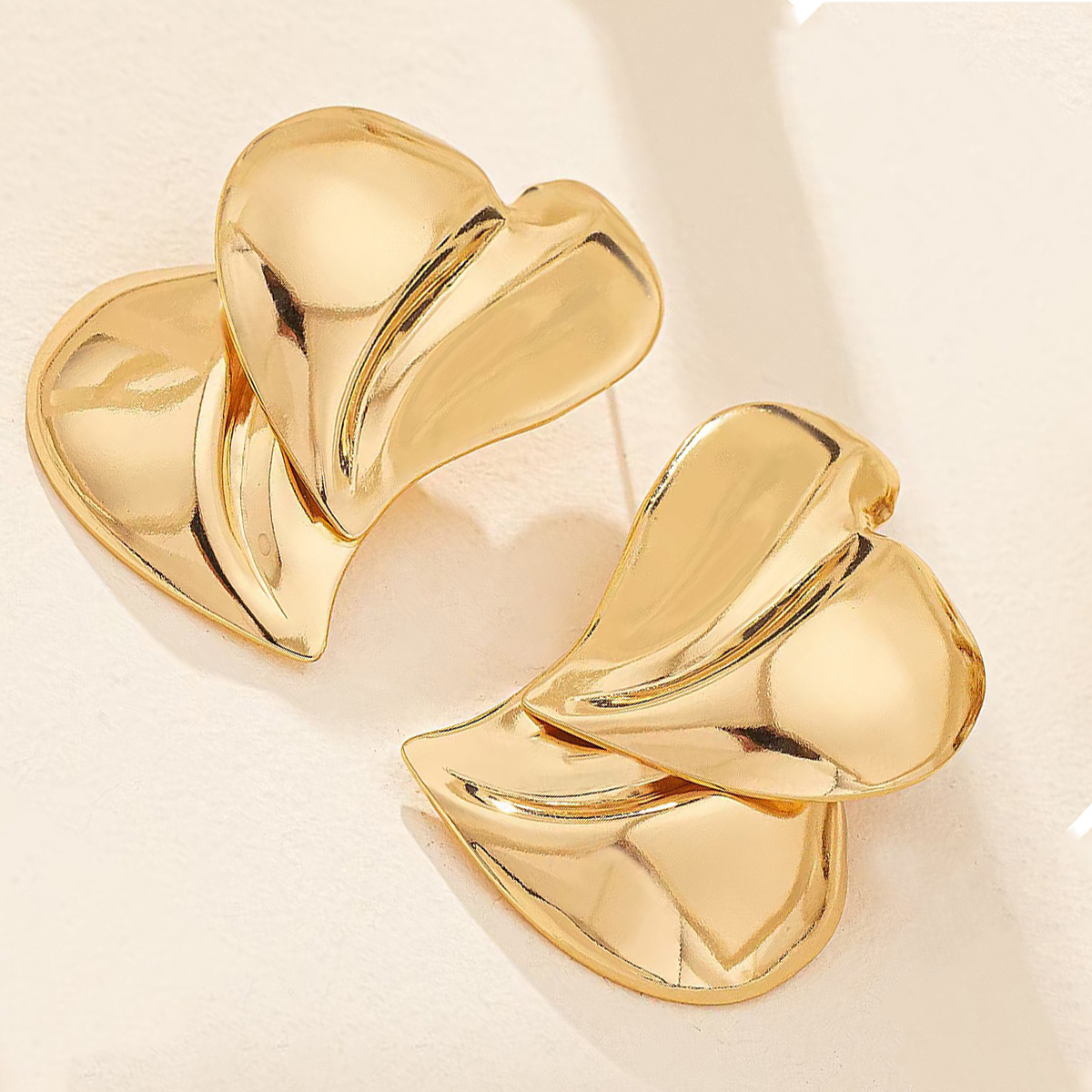 Unique Geometric Double Heart Metal Stud Trendy Ear Jewelry Ins Cold Style Women's Earrings