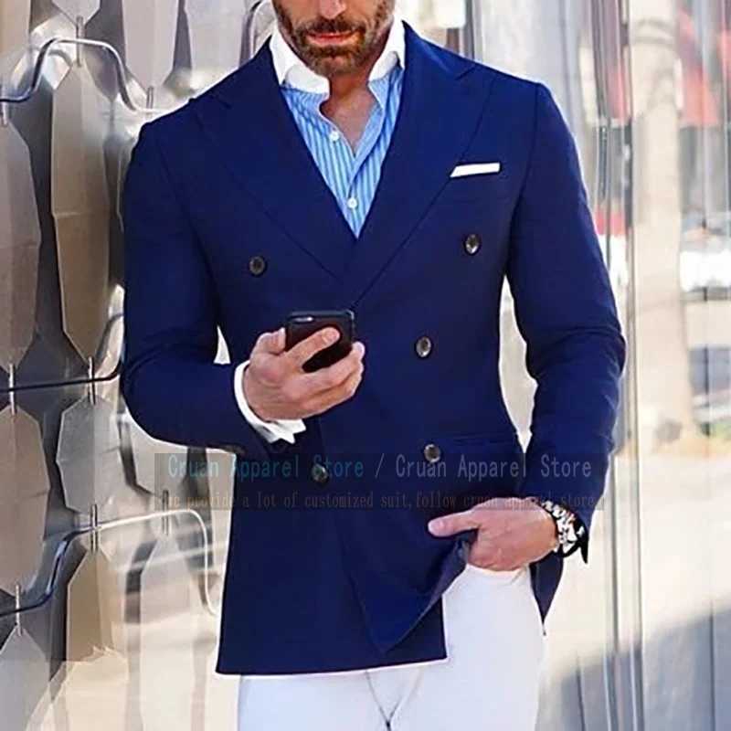 Formal Classic Business Jacket Pants Outfit Casual Navy Blue Male Suit 2 Pieces Slim Fit Custom Made Double Breasted Men Blazer X250704