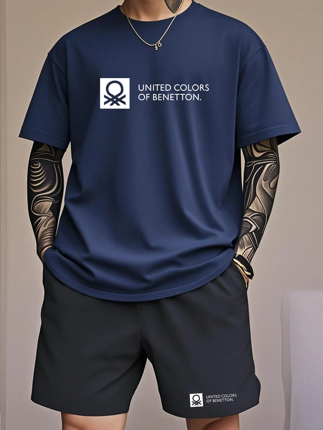Summer Fashion Collaboration Color Benetton Mens Tshirt Casual Shortsleeved Set 250704