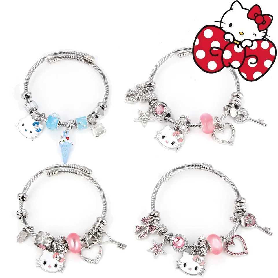 Sanrio Cute Girl Sanrio Pink Hello Kitty Colorful Enamel Bracelet Pendant Detachable DIY Bracelet Cosplay Props Gift for Women Jewelryw250716