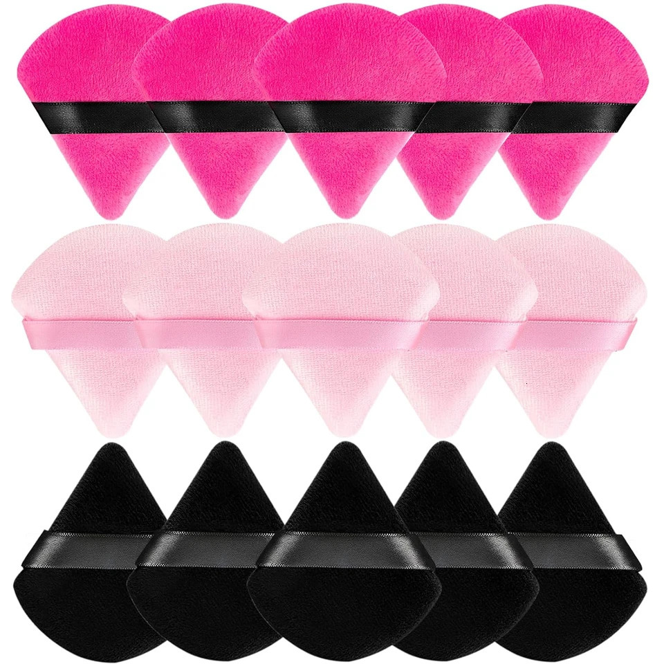 Exquisitely Soft and Velvety Set of 15 Reusable Triangle Powder Puffs - Essential Makeup Tools for Precise Application on Under 250625