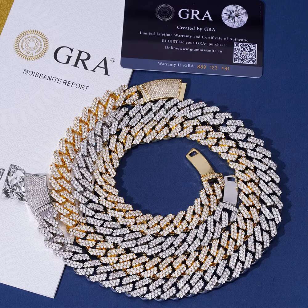 8MM 12MM 15MM 18MM 20MM Moissanite High Quality Hand Made 925 Sterling Silver Cuban Link Chain Pass Diamond Tester