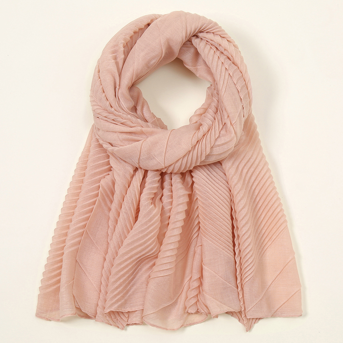 K1231 Summer new solid color cotton and linen large and small pleated scarf high quality solid color wrinkled headscarf