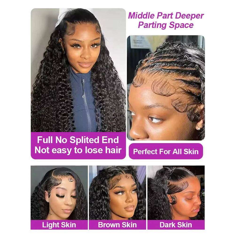 300% Density 13x4 360 Deep Wave Frontal Curly HD Lace Wig 13x6 Ready To Wear 7x5 Glueless Wigs Human Hair