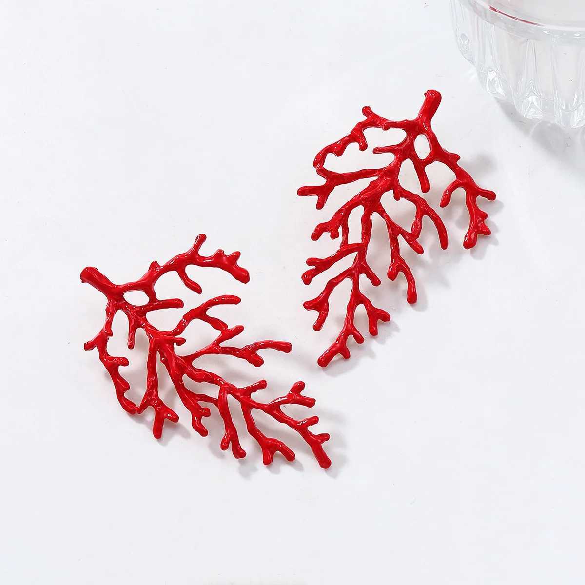 ZA Exaggerated New Temperament Red Alloy Coral Big Earrings Y250704