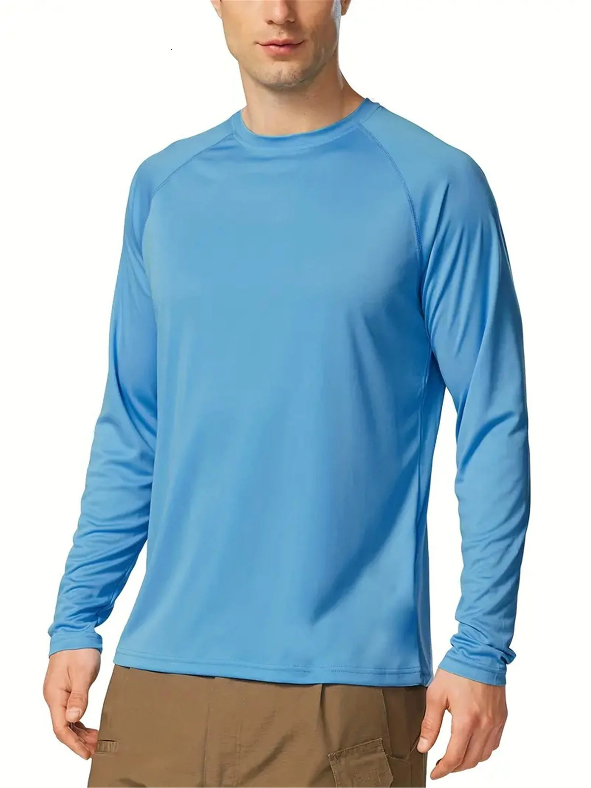 Plus Size Mens Solid T-shirt Fashion Casual Long Sleeve Tees UV Sun Protection Tops For Outdoorworkout Mens Clothing 250704
