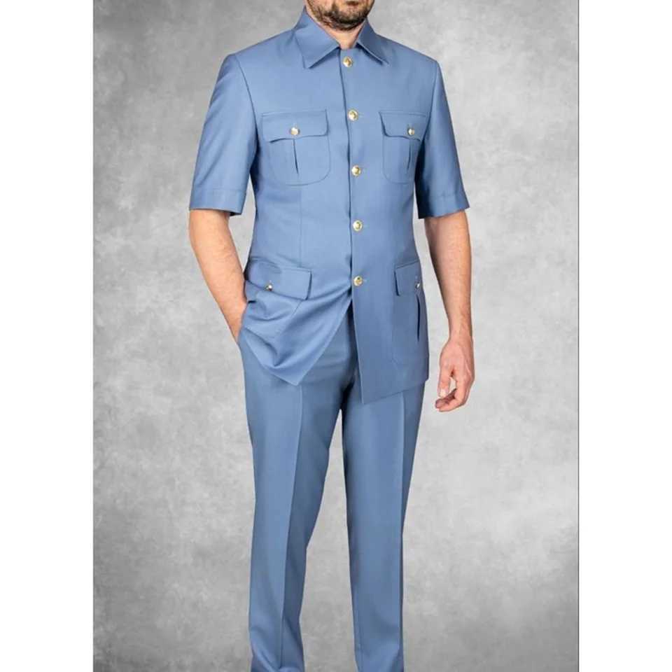 Fashion Single Breasted Men Suits 2 Piece Chic Summer Short Sleeves Solid Business Casual Outfits Basic Wedding Party Tuxedo X250704
