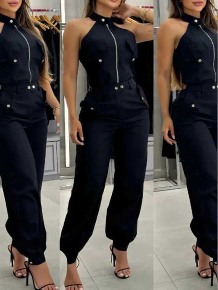 New Womens Spring And Summer Temperament Commuting Suit Sexy Strt Style Hanging Neck Top Casual Workwear Pants Two-piece Sets X250704