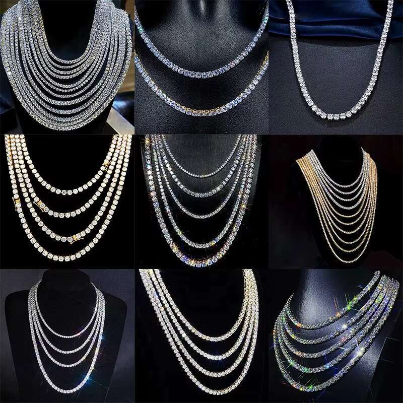 Wholesale Price in Stock 925 Sterling Silver Mossanite Tennis Chain 2mm--6.5mm VVS Diamond Necklace Moissanite Tennis Chain