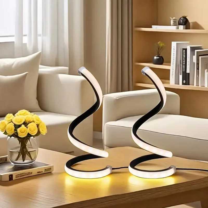 LED Night Light Spiral Table Lamp Modern Bedside Lamps Dimmable Night Lamp for Office Living Room Bedroom Decoration Night Lights XJ250703