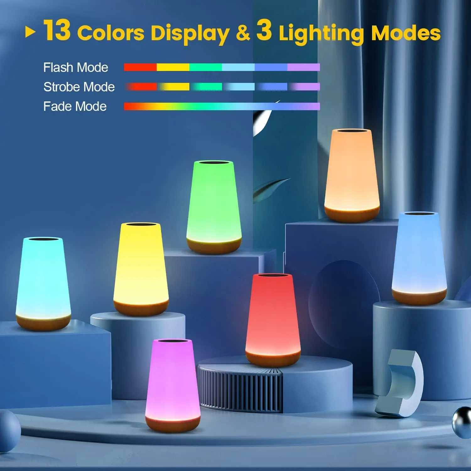 13 Color Changing Night Light RGB Remote Control Touch Dimmable Lamp Portable Table Bedside Lamps USB Rechargeable Night LampXJ250703