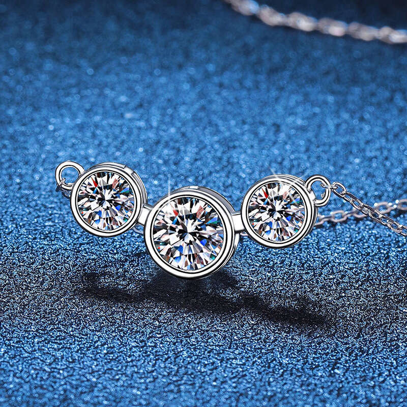 S925 Pure S925ier Pendant High-End Three PrinceS925S925 2 caratS925 D Color MoiS925S925anite Necklace d03