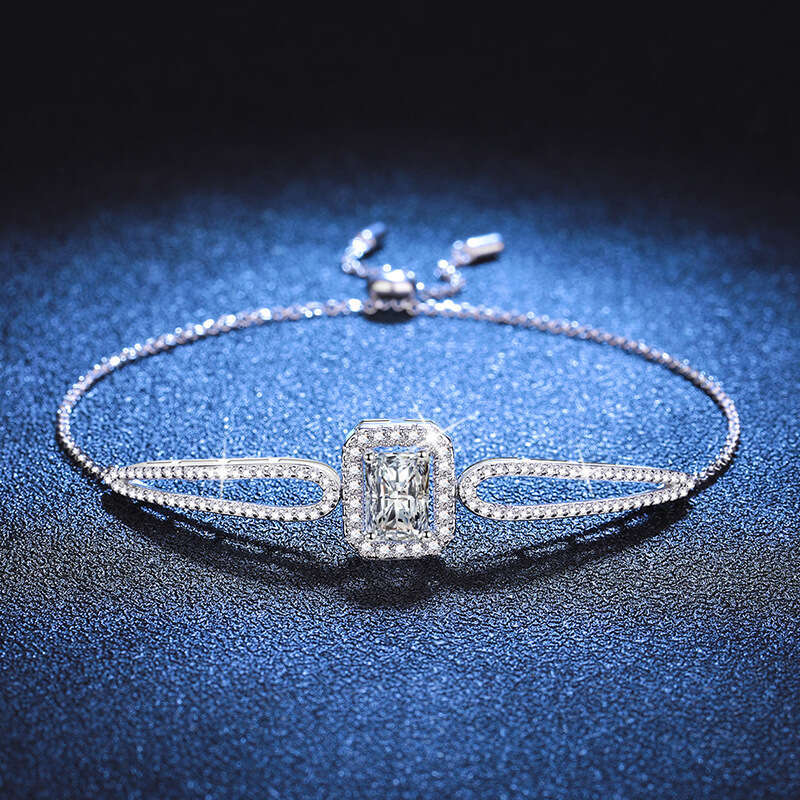 S925terling S925ier Bangle S925mall S925ugar Cube High-end AdjuS925table 1 caratS925 MoiS925S925anite Bracelet for Women faf