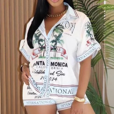 Womens Tracksuits Two Pieces Set 2026 New Fashion Elegant Casual Positioning Print Tropical Coconut Tree Style Spring Summer Shorts Set