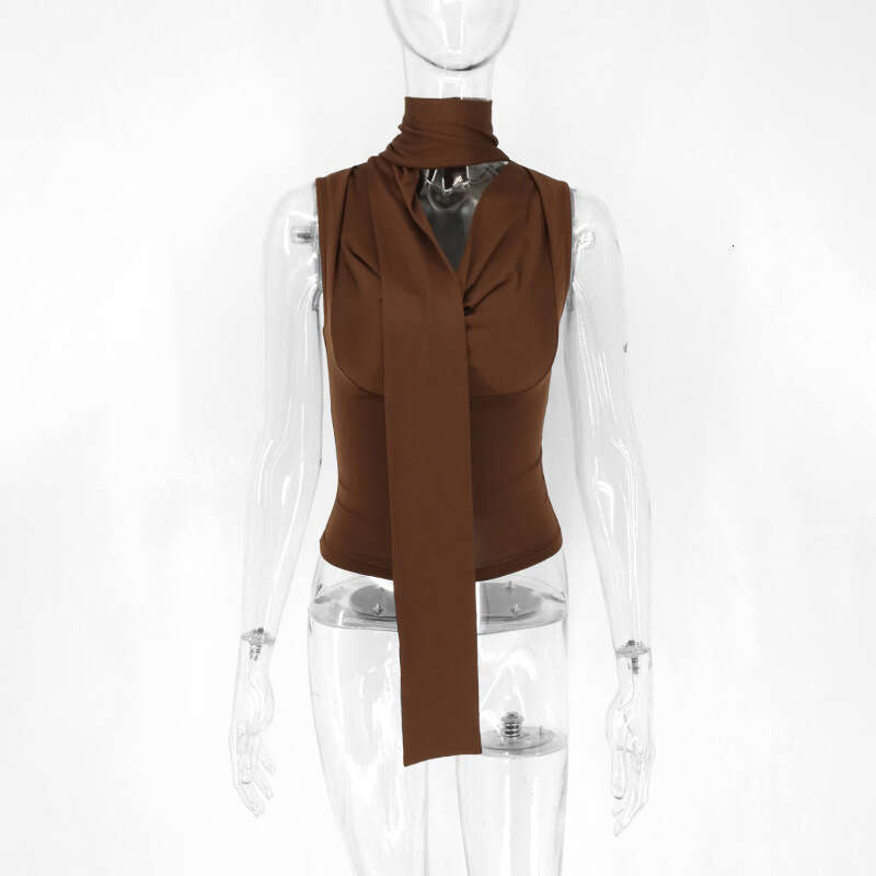 Ruffle Neck Sleeveless Vest for Women Summer Waist Slimming Sexy Fit Purple Tie Strap Top Outerwear 2025 Elegant Versatile New Trendy Fashion Ins