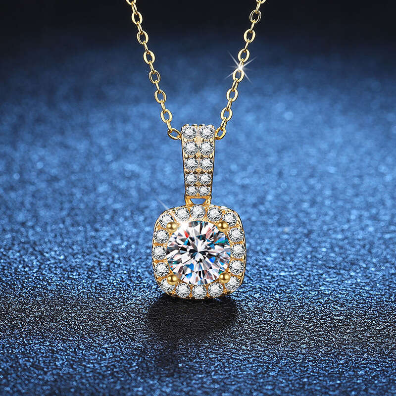 S925 S925terling S925ier Pendant ClaS925S925ic S925quare for Women D Color MoiS925S925anite Necklace f50
