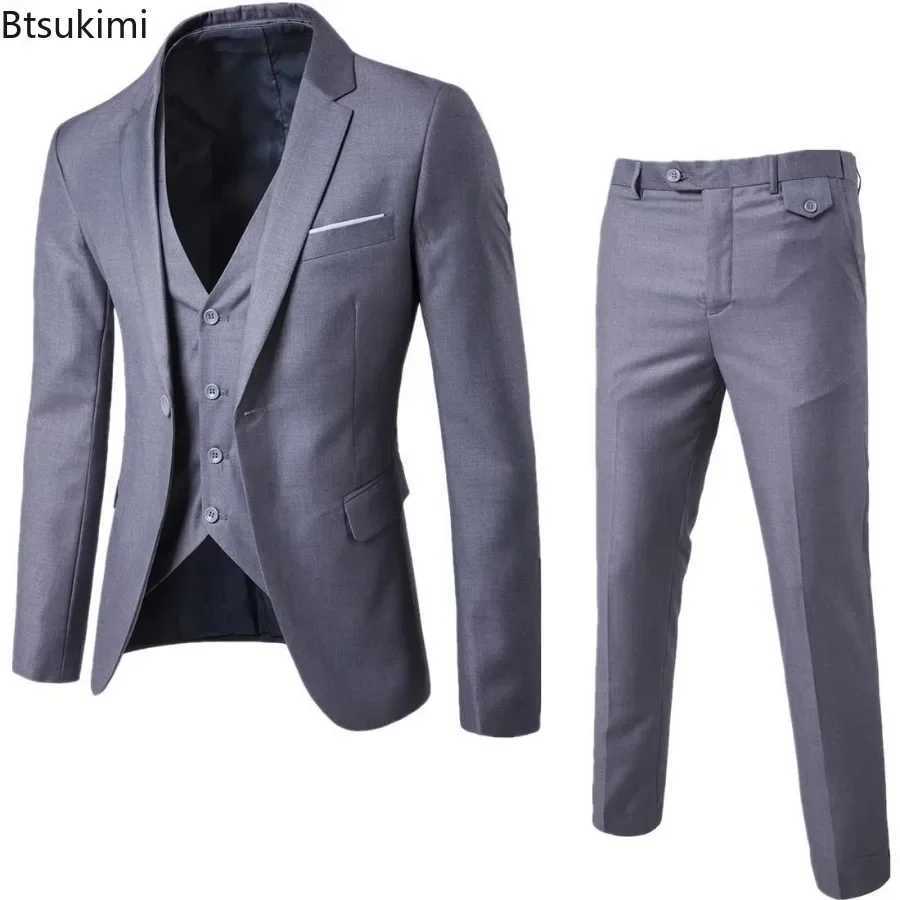 2025 New Mens Formal Business Office 3PCS Suit Sets Oversized Blazer+Vest+Pants Sets Male Evening Party Wedding Mens Sets S-6XL X250704