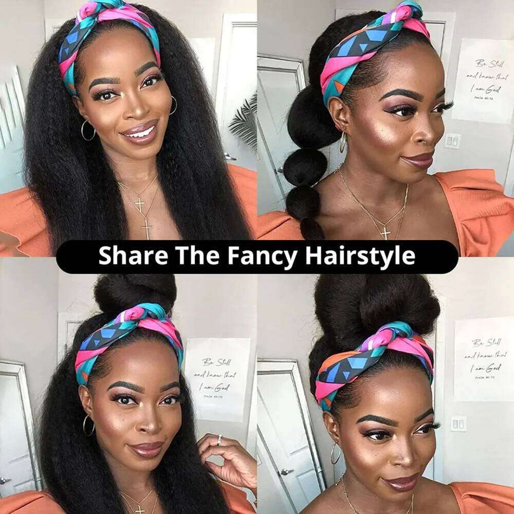 Kinky Wigs Remy Ready To Wear Brazilian Yaki Straight Headband Human Hair Wig for Women