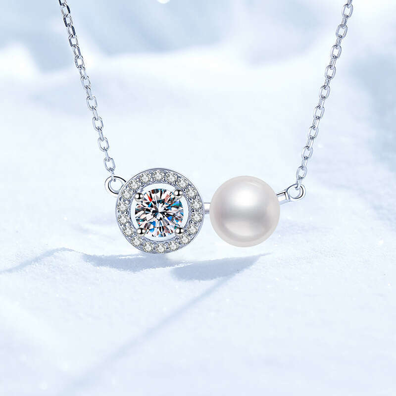 S925 Pure S925ier MoiS925S925anite Natural FreS925hwater Pearl Pendant S925imple Round Necklace 143