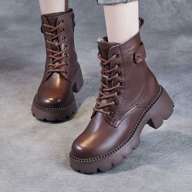2025New Womens Boots Winter Plush Warm Snow Boots High Quality Leather Boots for Women Fashion Platform Short Boot Botas Mujer Z250704