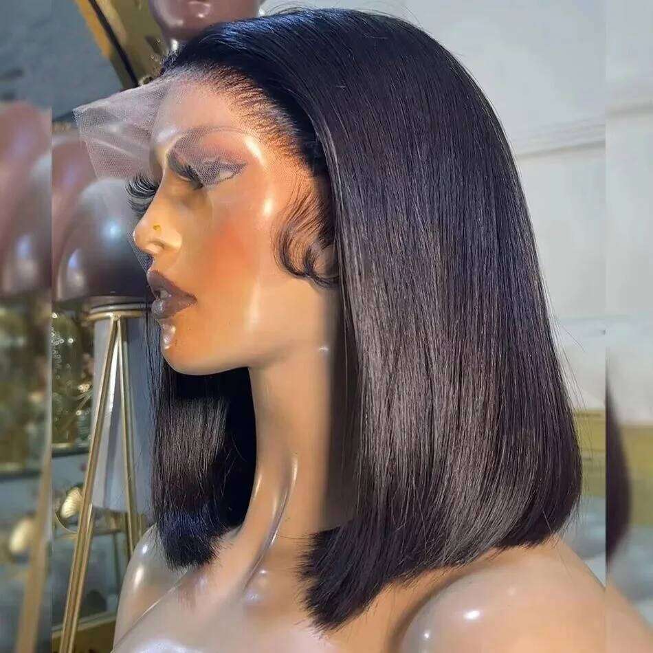 200% Density Straight 13x4 Lace Front Transparent Wigs 100% Human Hair Brazilian Short Bob Wig For Women