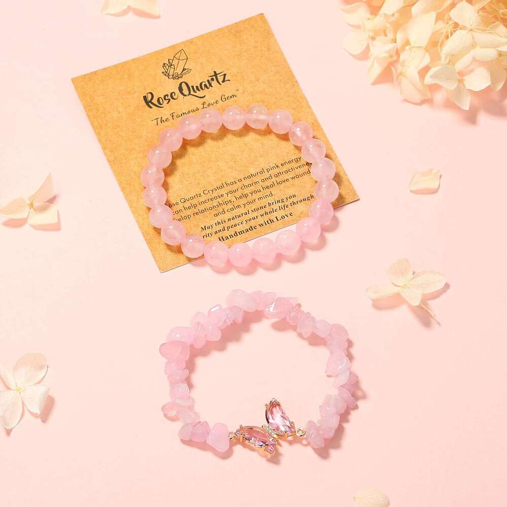Designer New Fashion Simple Butterfly Accessories Natural Crystal Beaded Stone Bracelet Set