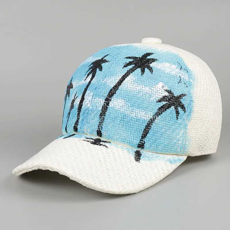 Straw Baseball Cap Men Wen Summer Sun Hat New 2025 Coconut Tree Letter Print Beach Sun Protection Visors Snapback Mens caps X250704