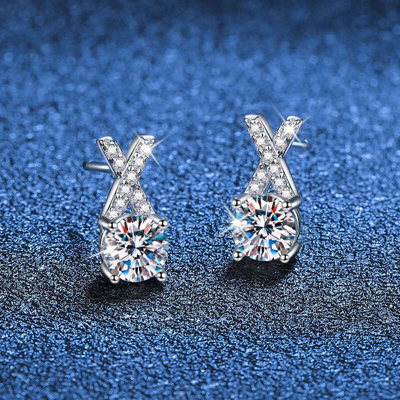 S925 Pure S925ier for Women Korean S925tyle FreS925h S925imple X-S925haped 50 caratS925 D Color MoiS925S925anite EarringS925 1d6