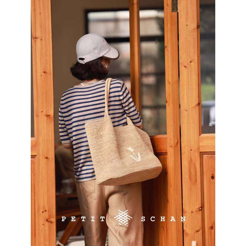 Straw Beach Bag Beach Bags Xiaosan Nanfa Summer Raffia Handwoven French Style Beach Vacation Single Shoulder Tote Bag Large Capacity Beach Tote Bag