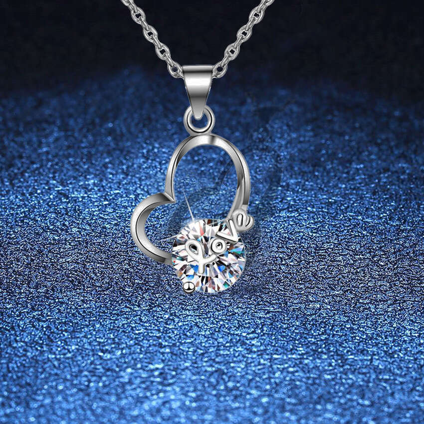 S925 Heart Valentine'S925 Day Pendant Gift Girlfriend, S925ier Necklace, Two caratS925 MoiS925S925anite Necklace for Women, Clavicle Chain 49e